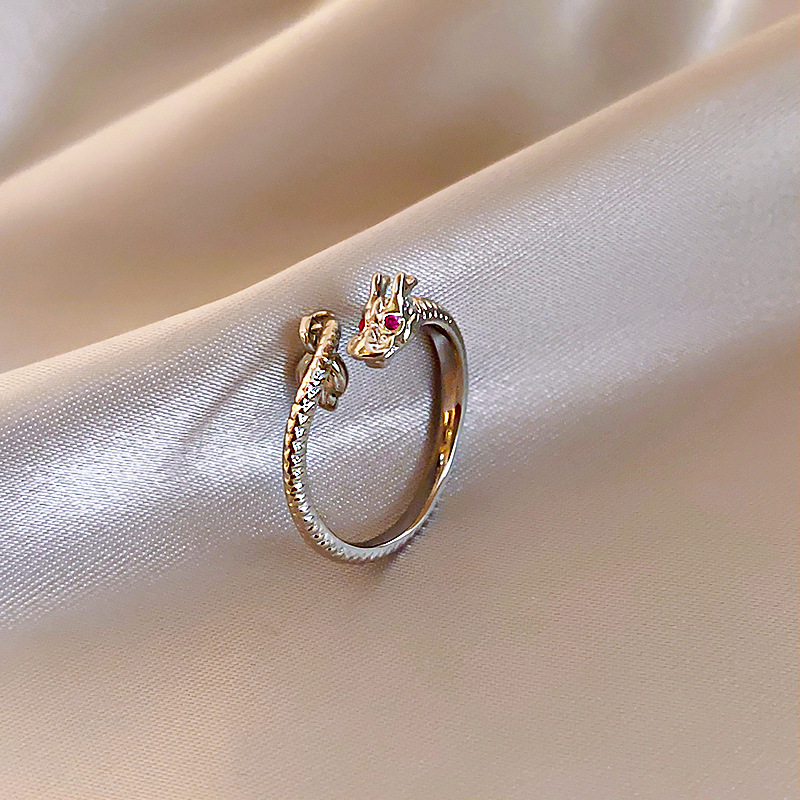Korean-Style Light Luxury Zircon Circle Snake-Shaped Gourd Ring Niche Design Sense Index Finger Ring Elegant High Sense Bracelet for Women