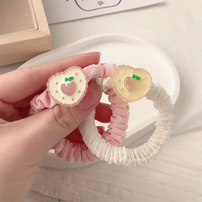 Fresh and Cute Headband Female with Hearts Peach Hair Rope Ponytail Hair Ring Cute Rubber Band High Elastic Small Intestine Ring Hair Accessories