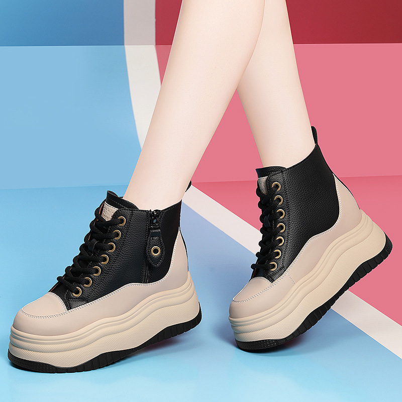 金丝兔内增高厚底四季小个子高帮板鞋2023春秋款百搭休闲鞋1769