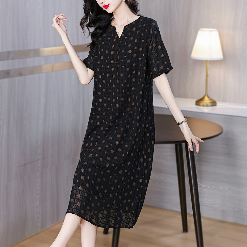 华哥弟情波点真丝连衣裙女2024新款夏季重磅桑蚕丝气质大码女装裙
