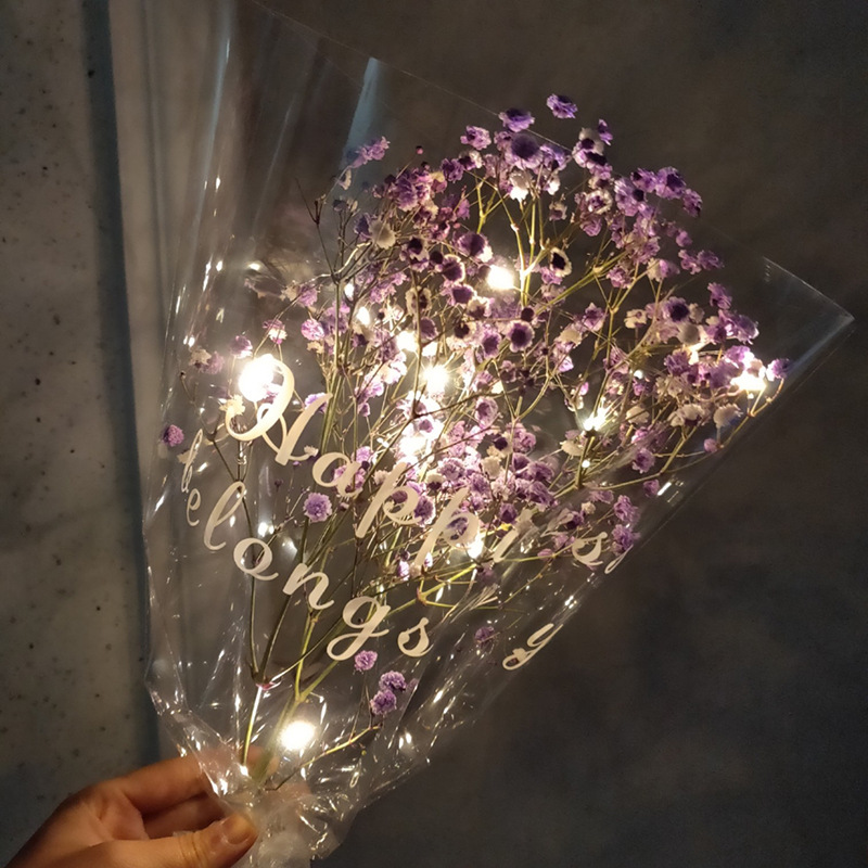 满天星干花花束永生花包装袋闪灯彩灯带灯摆摊包花diy材料全套