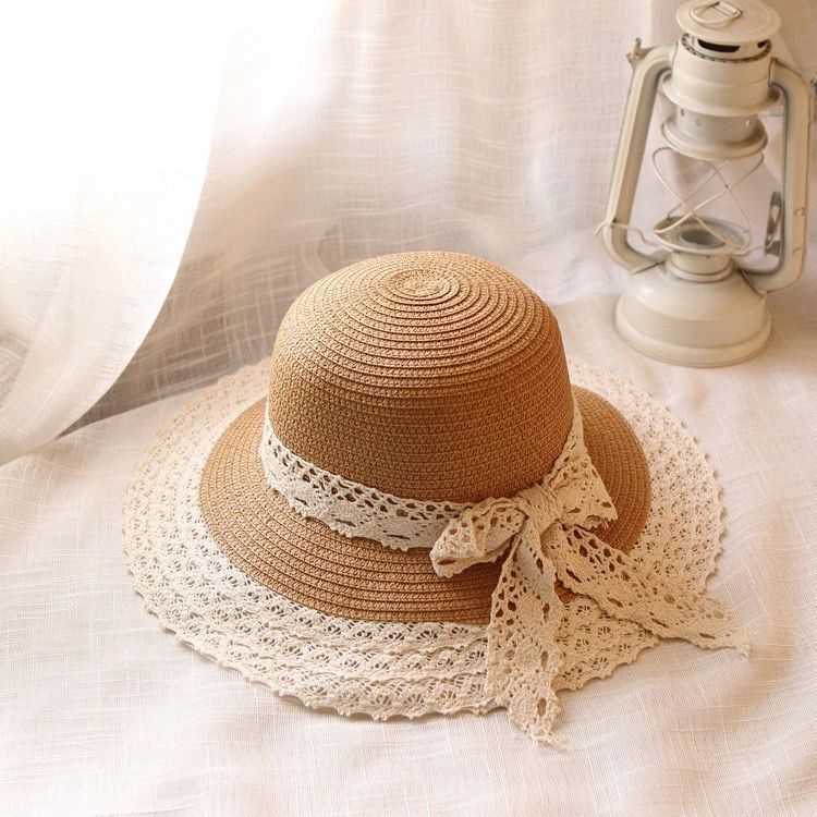 Spring and Summer Bow Lace Sun Protection Sun Hat Outdoor Travel Sun Hat Dome Beach Fisherman Hat