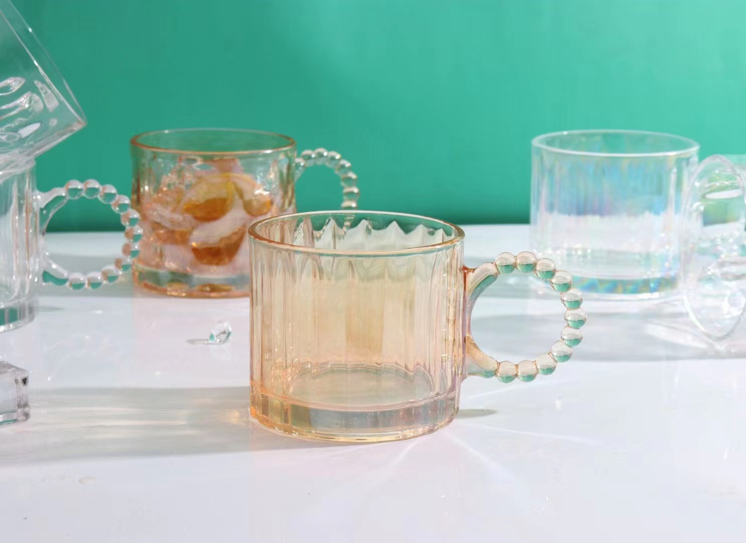 Ws Pearl Handle Cup Glass Cup Scented Tea Juice Coffee Cup Internet Celebrity Handle Cup Drinking Water