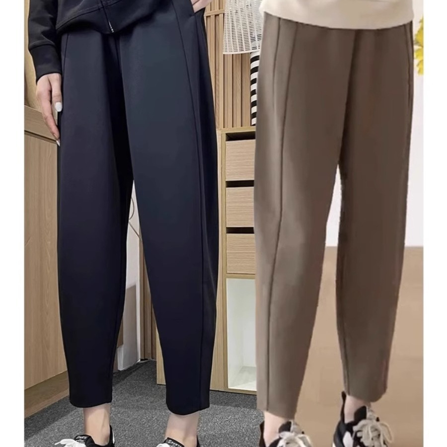 春季新款黑色哈伦老爹裤女大码胖mm梨形身材显瘦高腰直筒休闲裤子