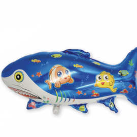 批发铝膜鲨鱼升空氢气氦气装饰生日派对卡通动画气球