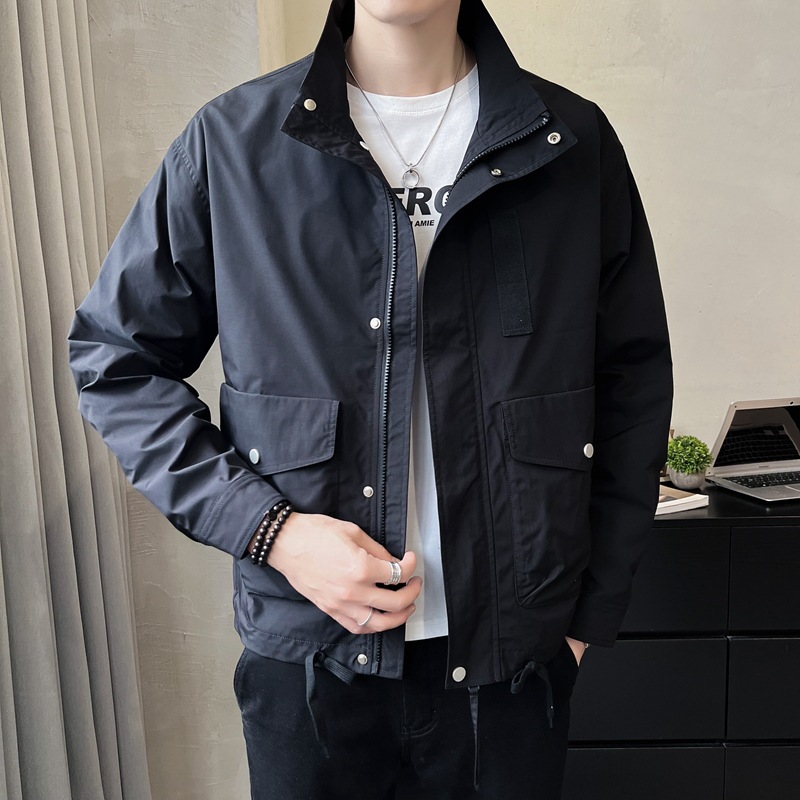 秋装新款男士短款立领工装夹克外套韩版帅气百搭潮一件代发-阿里巴巴