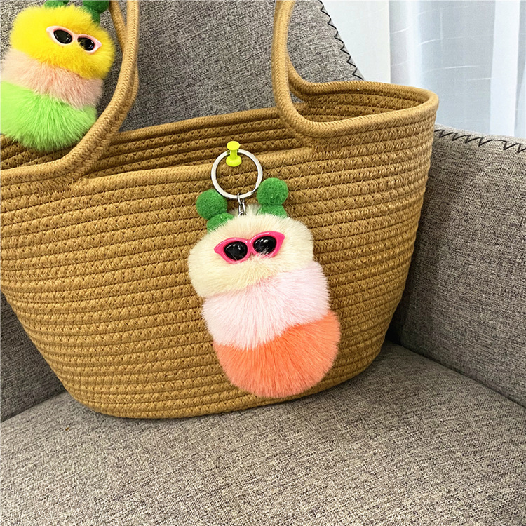 New Cute Caterpillar Keychain Cartoon Plush Doll Bag Package Pendant Creative Car Key Chain Small Gift