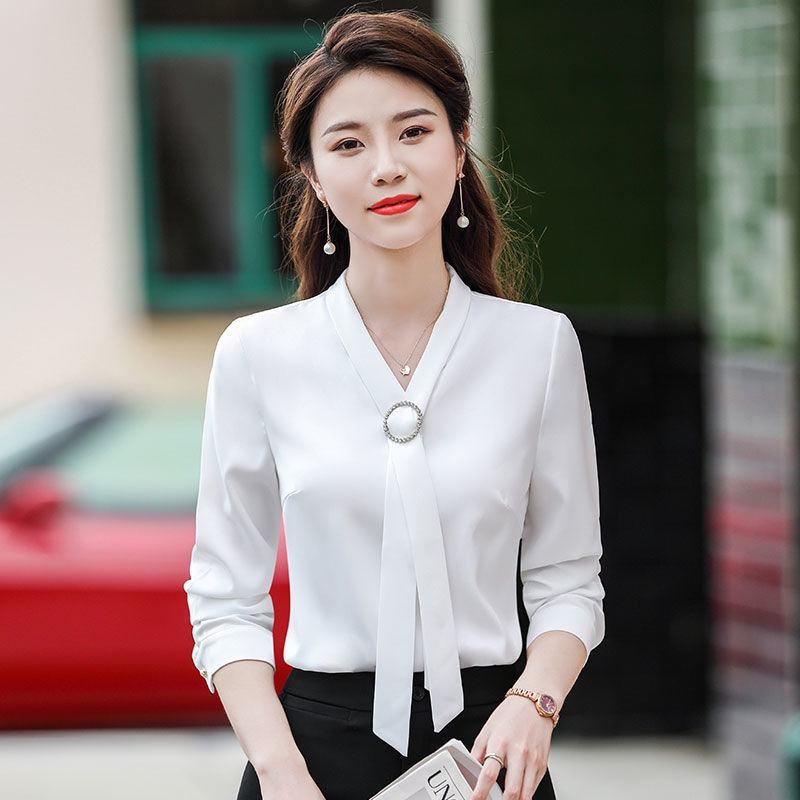 v领白衬衫女长袖职业设计感小众上衣初秋时尚洋气衬衣气质工作服
