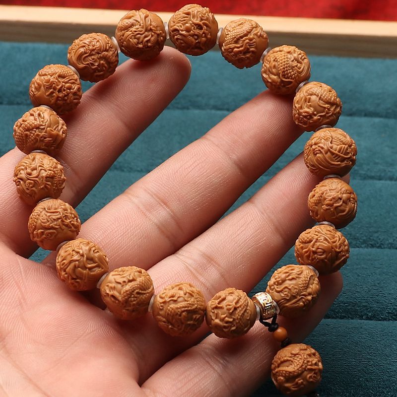 满工猴头正圆核雕刻手工九龙关公瑞兽武财神文玩桃核手串手持盘玩