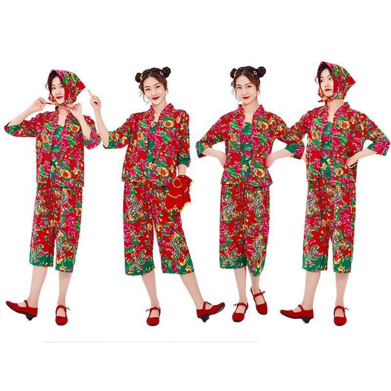 东北大花布二丫村姑女二人转翠花演出服姐妹装广场舞蹈秧歌服套装
