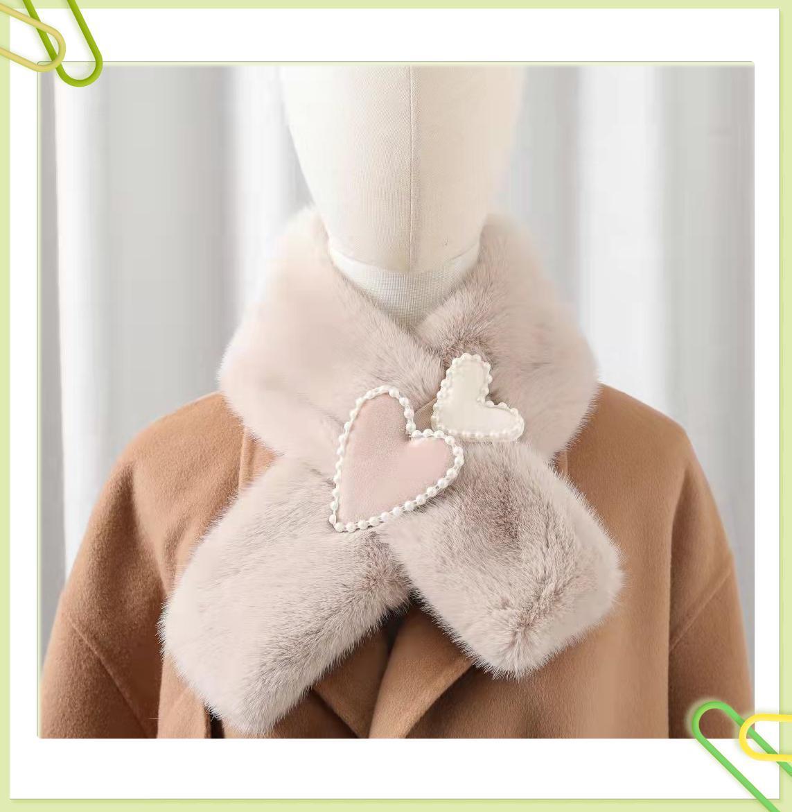 New Winter Thick Mid-Length Anti-Rabbit Fur Cross Scarf Cute Love Scarf Female Texture Boutique Hot Sale
