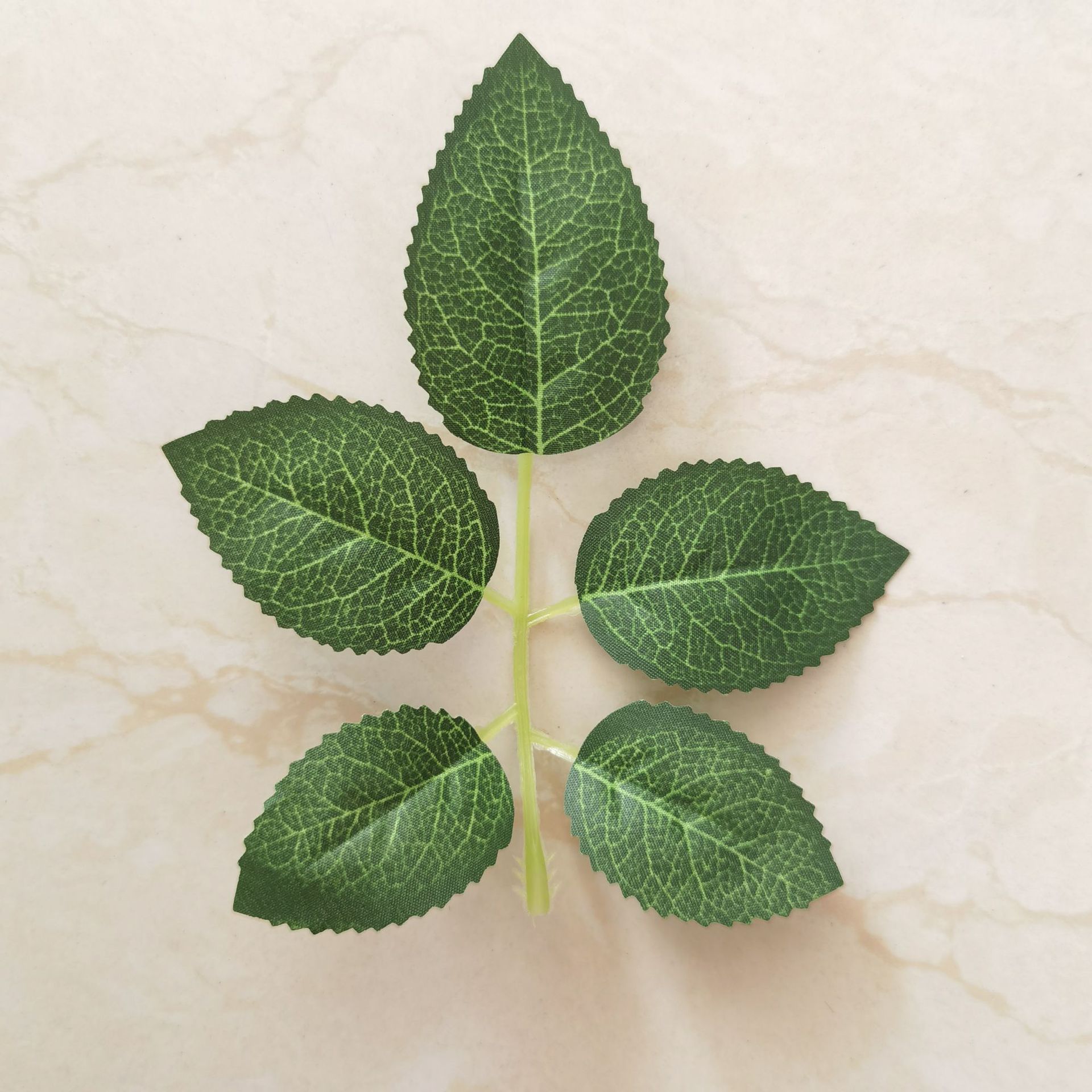 仿真玫瑰叶 仿真花配件五叉丝印玫瑰叶 人造花丝网花仿真叶片批发