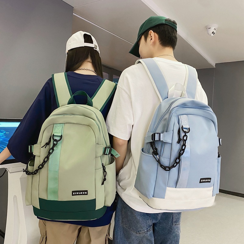 New Street Trend Couple Backpack Fashion Schoolbag Female High School Student Colorblocking Backpack man