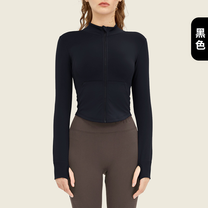 Autumn and Winter New Yoga Wear Women's Skinny Slimming Zipper Short Stand Collar Sports Jacket Fitness Running Long Sleeve Top