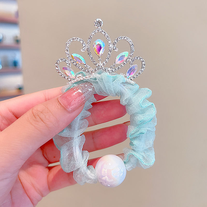 Crown Children's Large Intestine Hair Band Girls Ponytail Bun Headband Rubber Band Girls Pearl Yarn Yarn Sweet Headwear