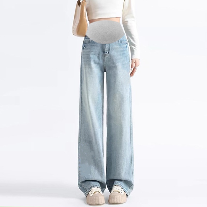 pregnant women‘s jeans straight pants spring and autumn wear simple all-match casual loose wide-leg pants