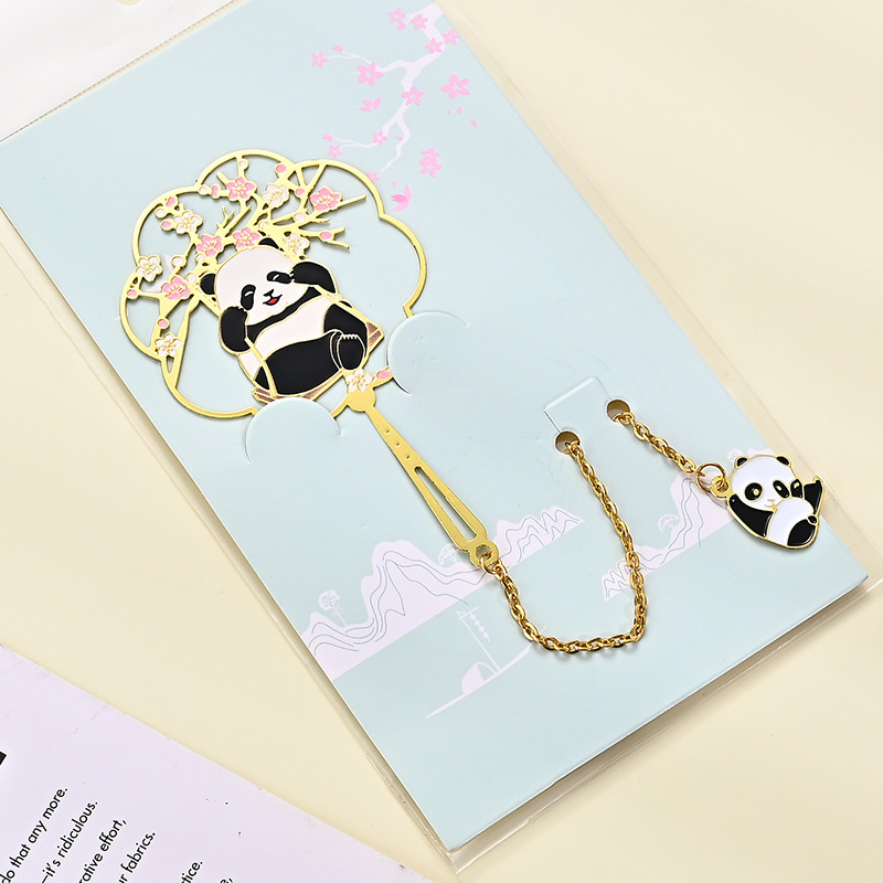 Brass Metal Bookmark Panda Circular Fan Hollow Bookmark Ancient Style Creative Art Gift Small Batch Custom Logo