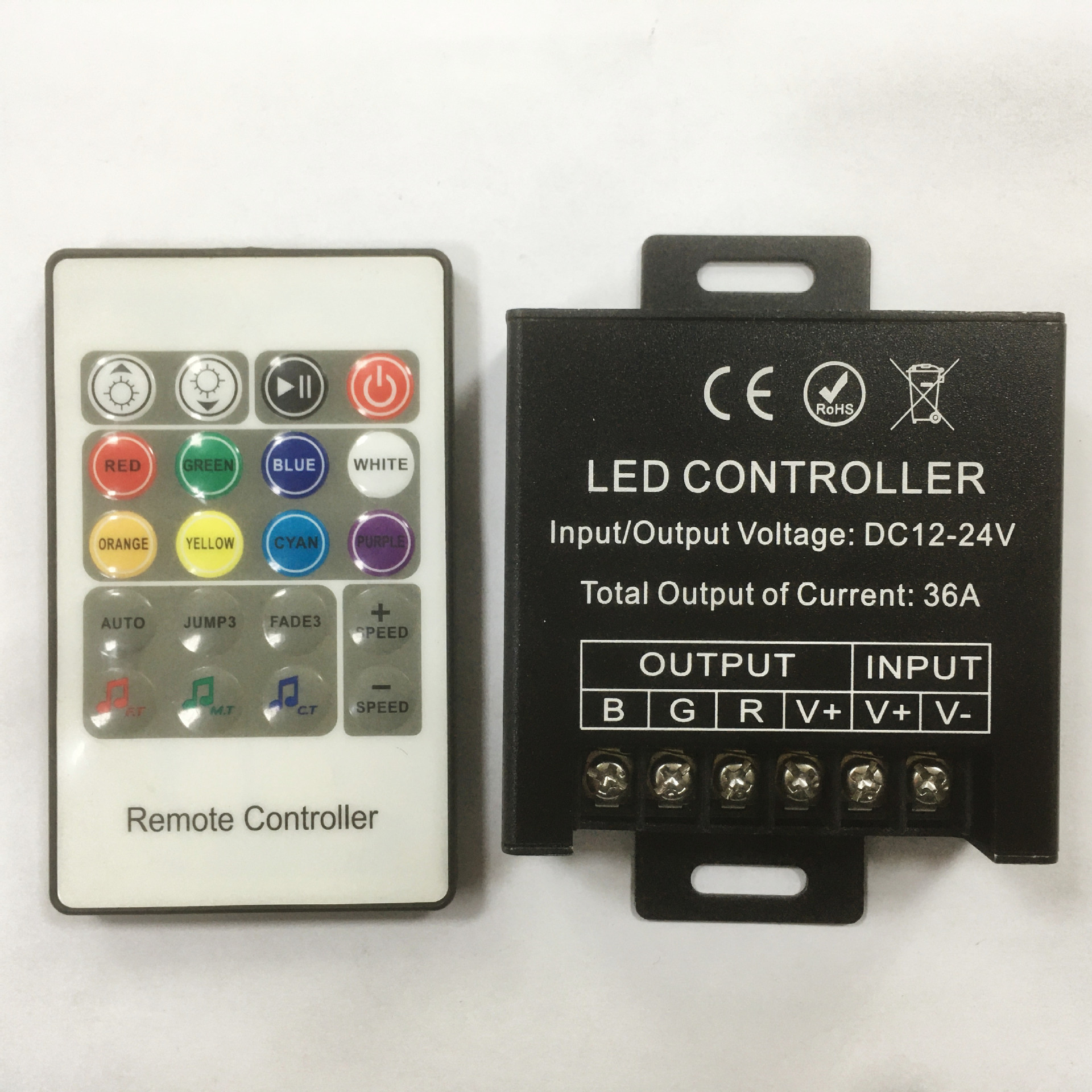 led七彩灯带无线rf20键声控控制器音乐律动rgb大功率铝壳控制器