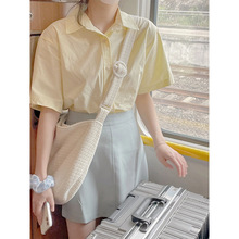 夏季韩系温柔风短袖衬衫女可盐可甜清纯宽松百搭显瘦减龄黄色衬衣