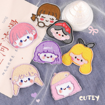 电脑绣花标卡通可爱女孩头像徽章贴服装衣帽辅料diy自粘刺绣布贴