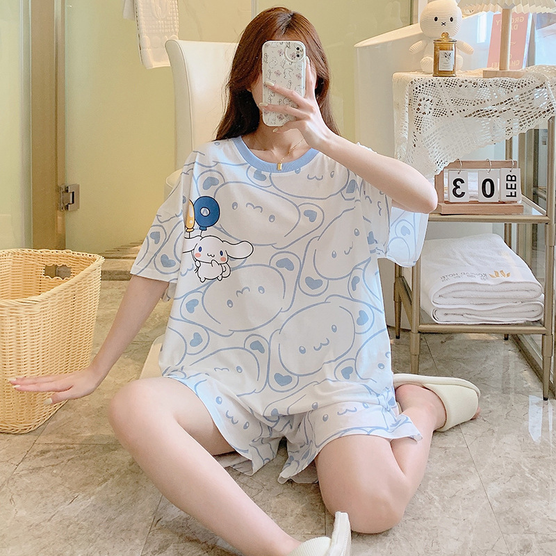 睡衣女夏季纯棉短袖大码200斤卡通胖mm女孩中学生大码卡通家居服