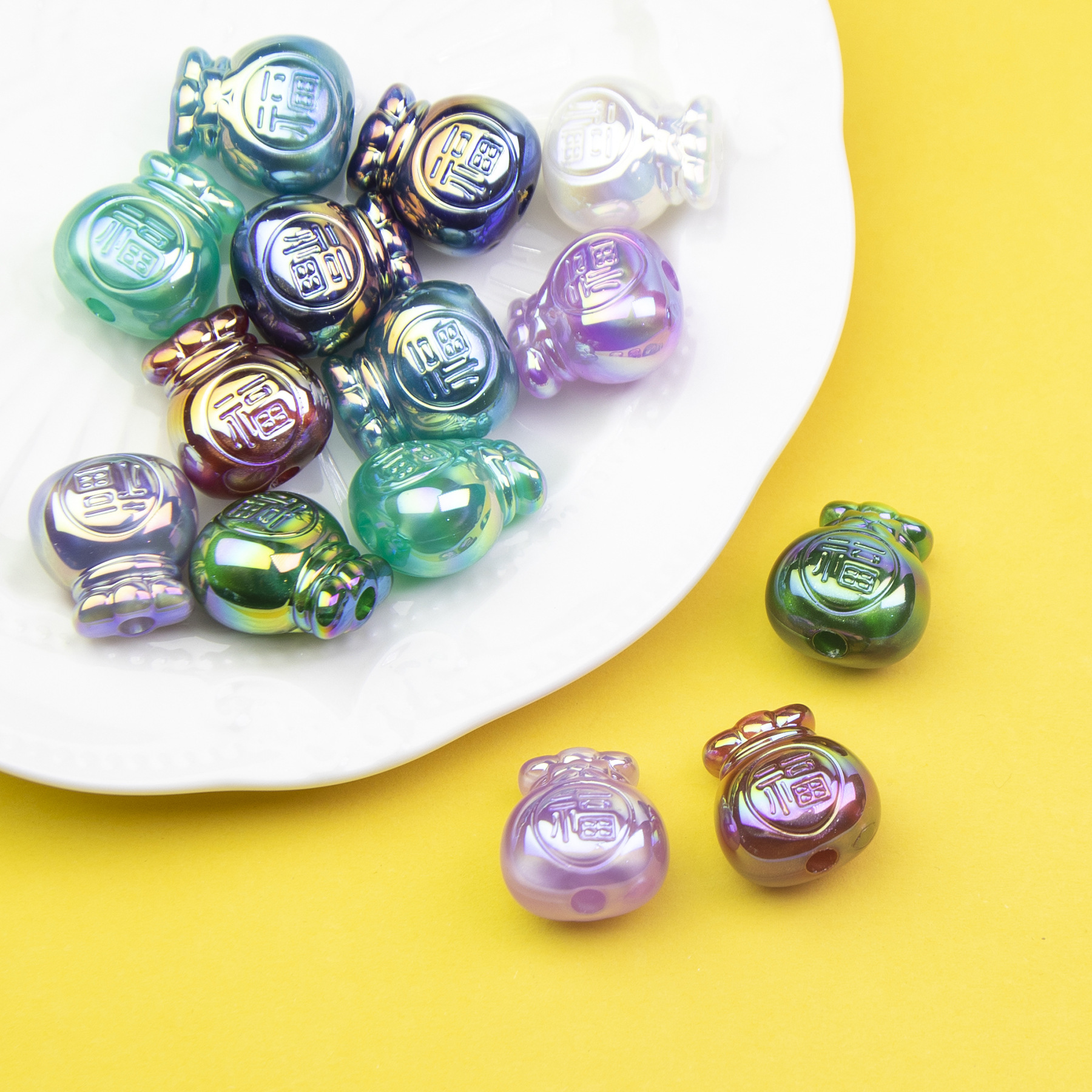 新年福袋冷月追光珠子镀彩耐磨不刮花亚克力珠子diy手机链串珠配