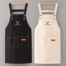 围裙餐厅咖啡奶茶店纯棉工作服女夏季男家用厨房围腰logo印字