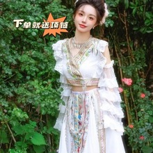 新款苗疆小清新白色少女风服装民族风套装云南丽江大理旅拍写真服