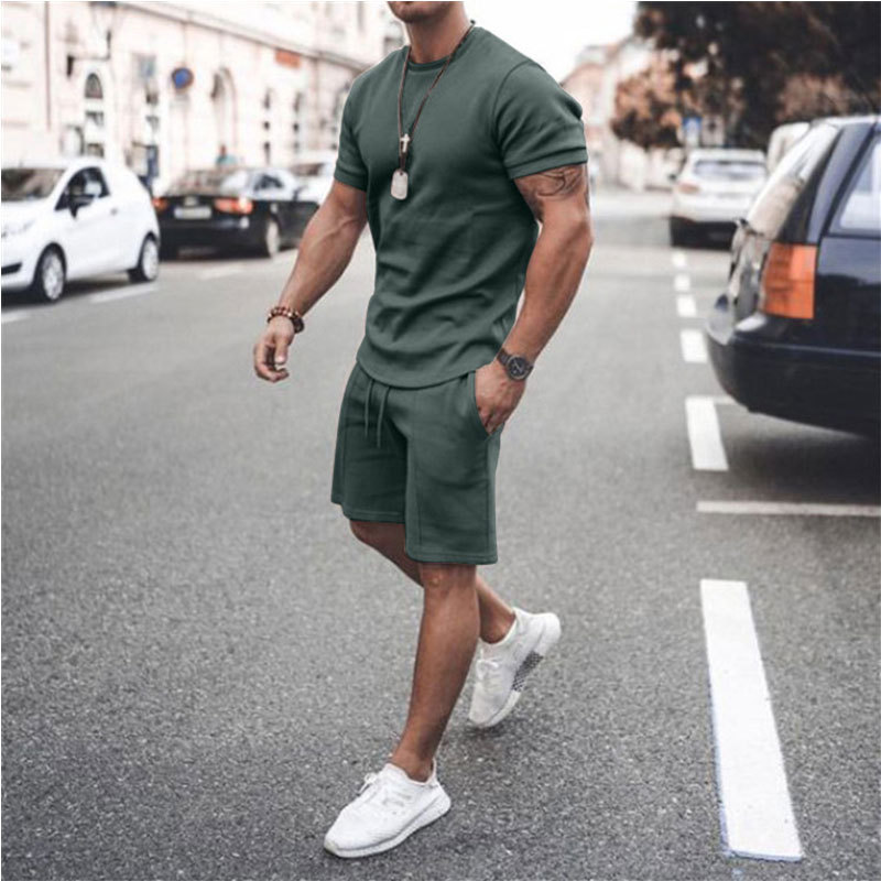 2022 Foreign Trade Summer European and American Clothes Matching Youth Cross-Border Short-Sleeved T-shirt Men's Casual Sports Suit Men's Clothing