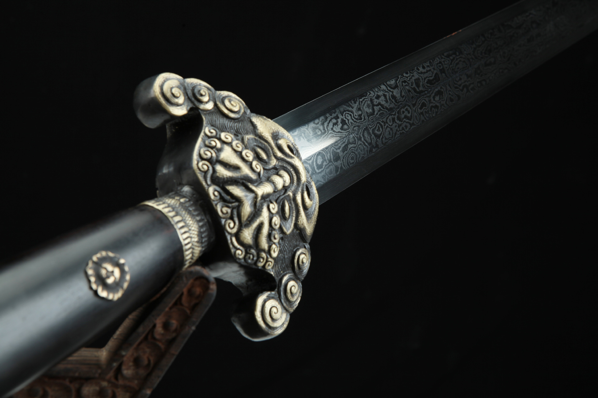 龙泉市刀剑花纹钢一体清剑重剑防身手工锻打八面唐剑冷兵器未开刃