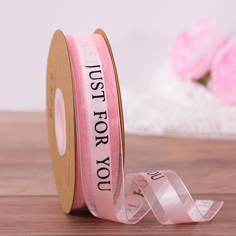 2.5cm Flowers Packing Ribbon Bowknot Bag Flowers English Printing Organza Tape Flower Shop Wrapped Flowers Ins Education Wholesale