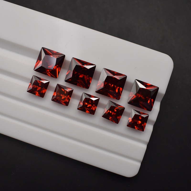 石榴红正方形cz锆石大红色正方形宝石戒指戒面裸石2x2至15x15mm