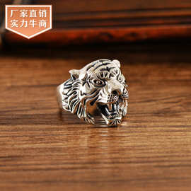小黑银饰s925银复古泰银百兽之王霸气老虎男款戒指个性开口可调节