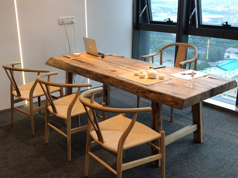 简易茶桌实木茶台办公室茶桌椅组合 原木时尚 简约现代茶桌1.8米