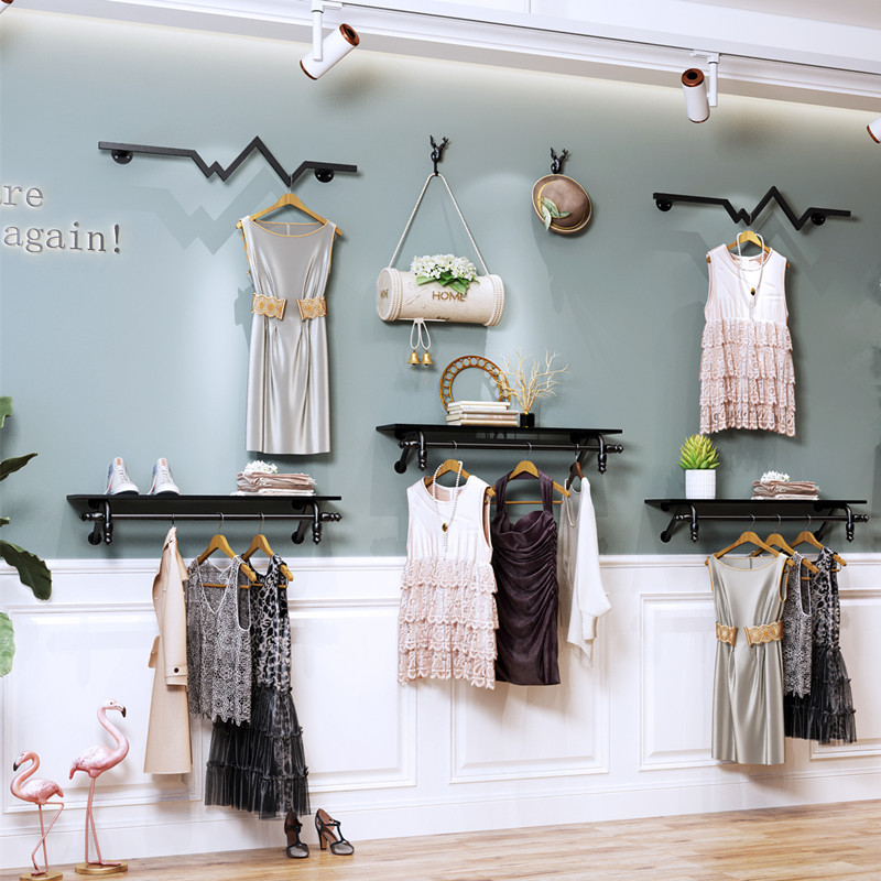 服装店展示架上墙童装壁挂式女装挂衣服架子陈列架店铺货架挂衣杆