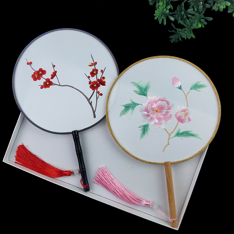 刺绣团扇古风圆形绣花风古典古装汉服扇子旗袍舞蹈扇成品宫扇