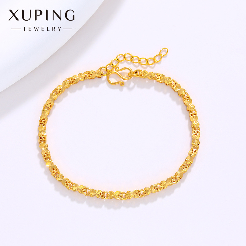 Xuping Jewelry Copper Alloy Fashion Vintage Bracelet Women Simple Exquisite Faux Gold Carven Design Hand Jewelry Wholesale
