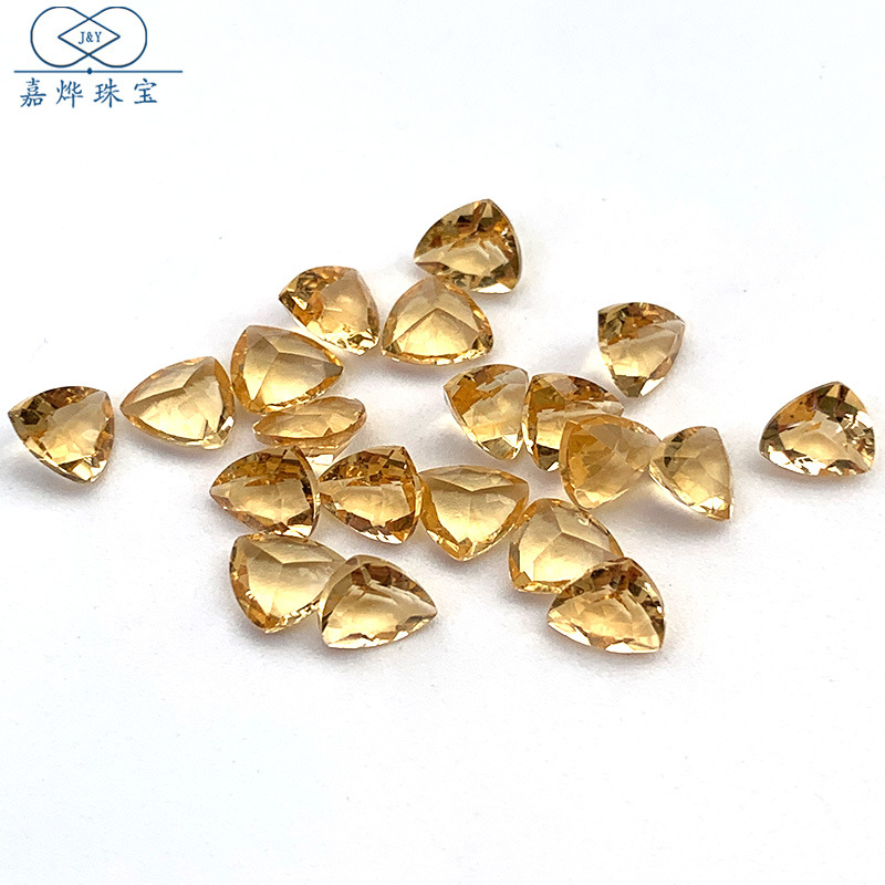 天然黄水晶戒面肥三角黄晶裸石戒指耳钉项链首饰镶嵌宝石配石批发