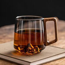 批发办公室家用木把观山绿茶杯 高硼硅玻璃杯花茶绿茶泡茶杯