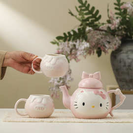 可爱kitty猫陶瓷茶壶套装女生家用喝茶壶大容量话茶壶釉下彩茶具