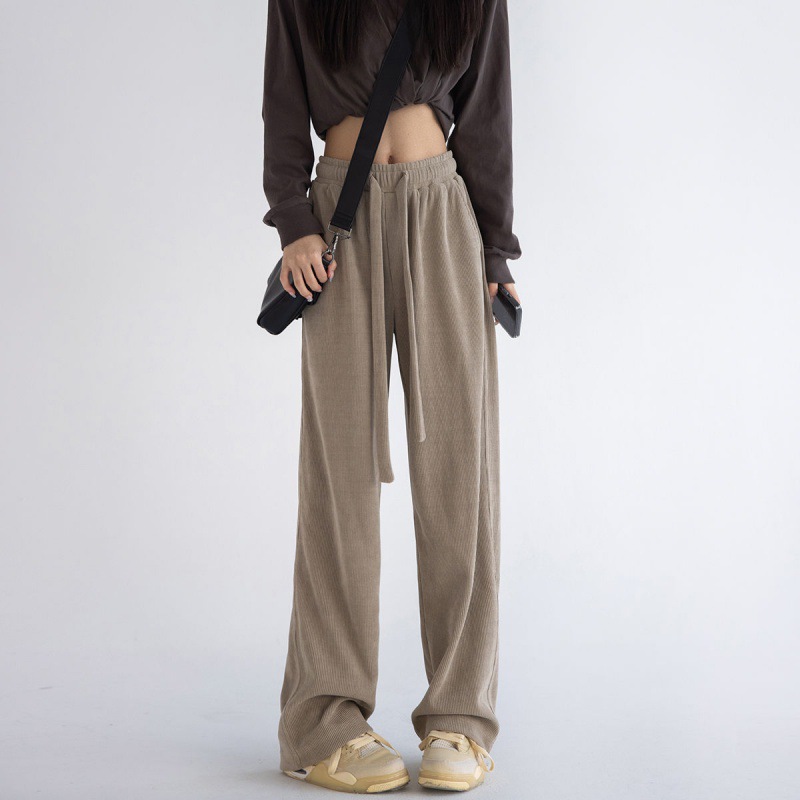 时尚休闲裤女2023新款冬季梨形裤子高腰阔腿裤宽松垂感拖地裤