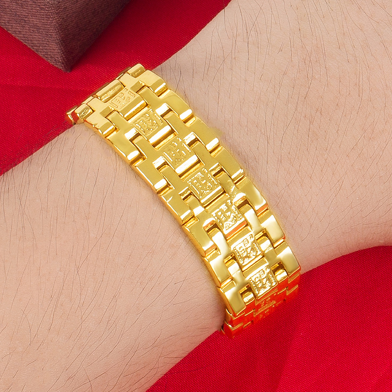 沙金男士宽版超霸气手表链镀黄金财字手链 越南沙金发财手链饰品