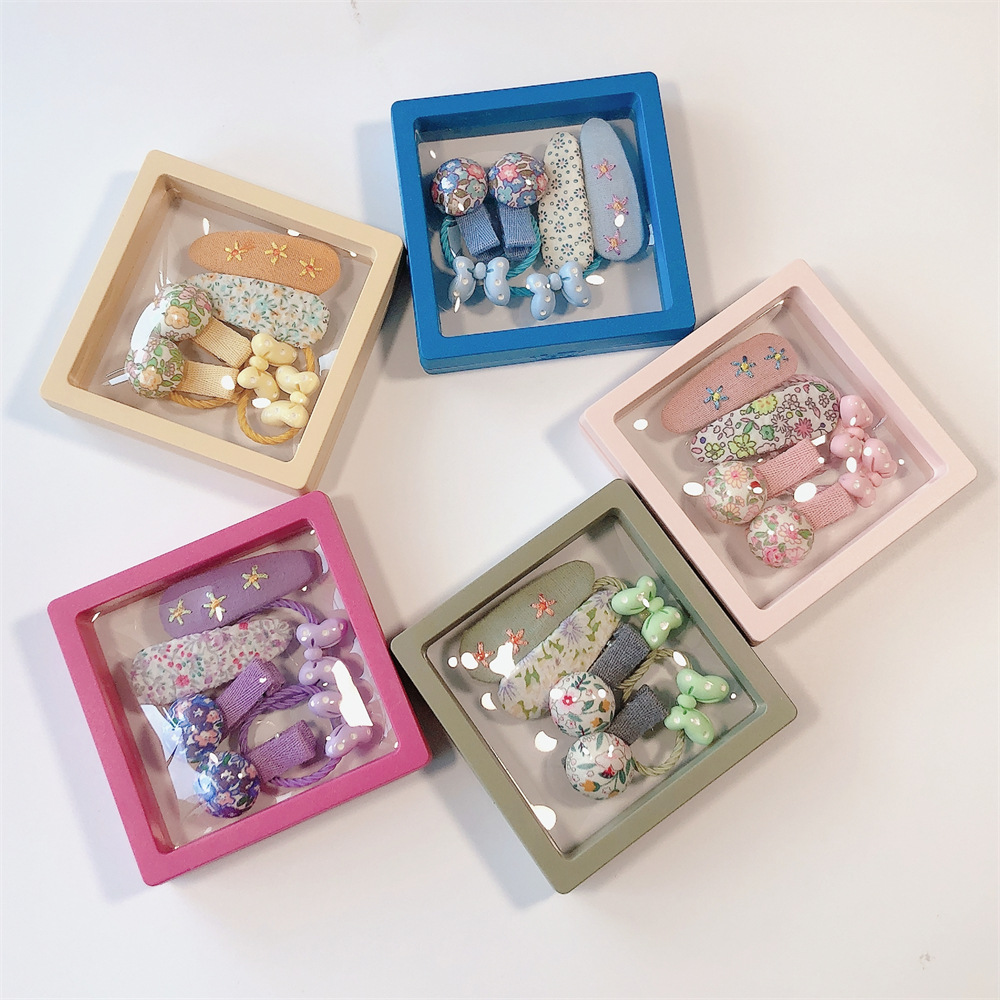 3 Pairs 6 PCs Boxed Children Barrettes ~ Korean New Sweet Hair Rope Barrettes Cute Simple Girl Hair Accessories