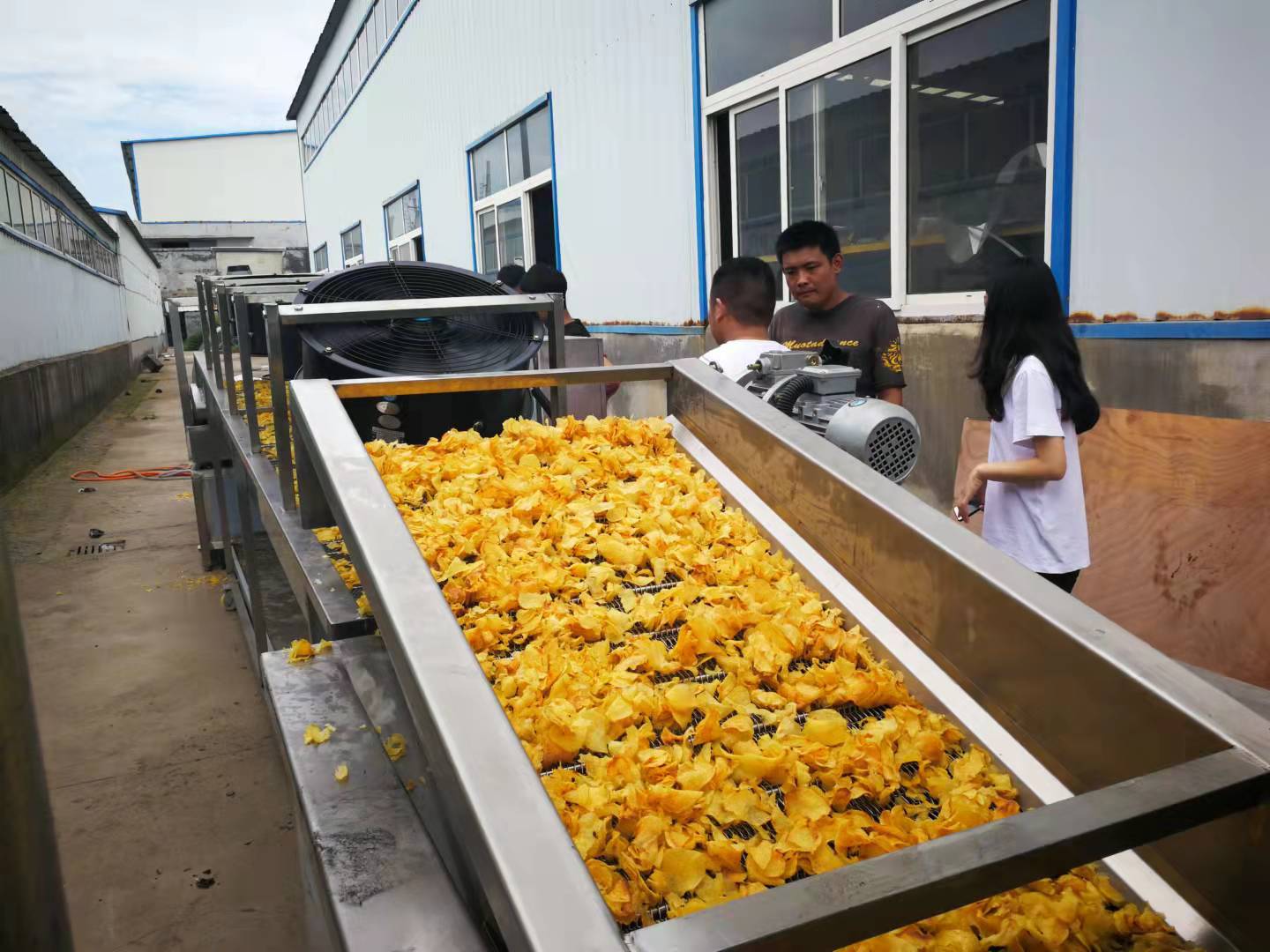 红薯片土豆片全自动油炸线薯片系列休闲零食高温油炸机器厂家