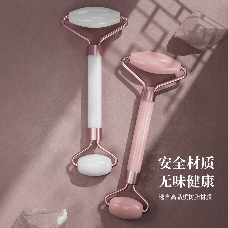 Pink Crystal Roller Facial Massage Non-Jade Beauty Bar Double-End Push Face Eye Point Lifting Heart-Shaped Scraper Wholesale