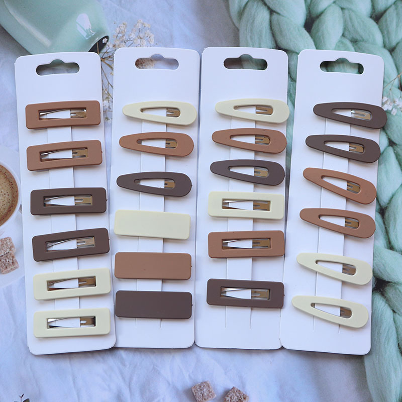 Coffee Color Series Square Water Drop BB Clip Wholesale Ins Style Shredded Hair Side Clip Back Head Hairpin DIY Hair Accessories Barrettes Set