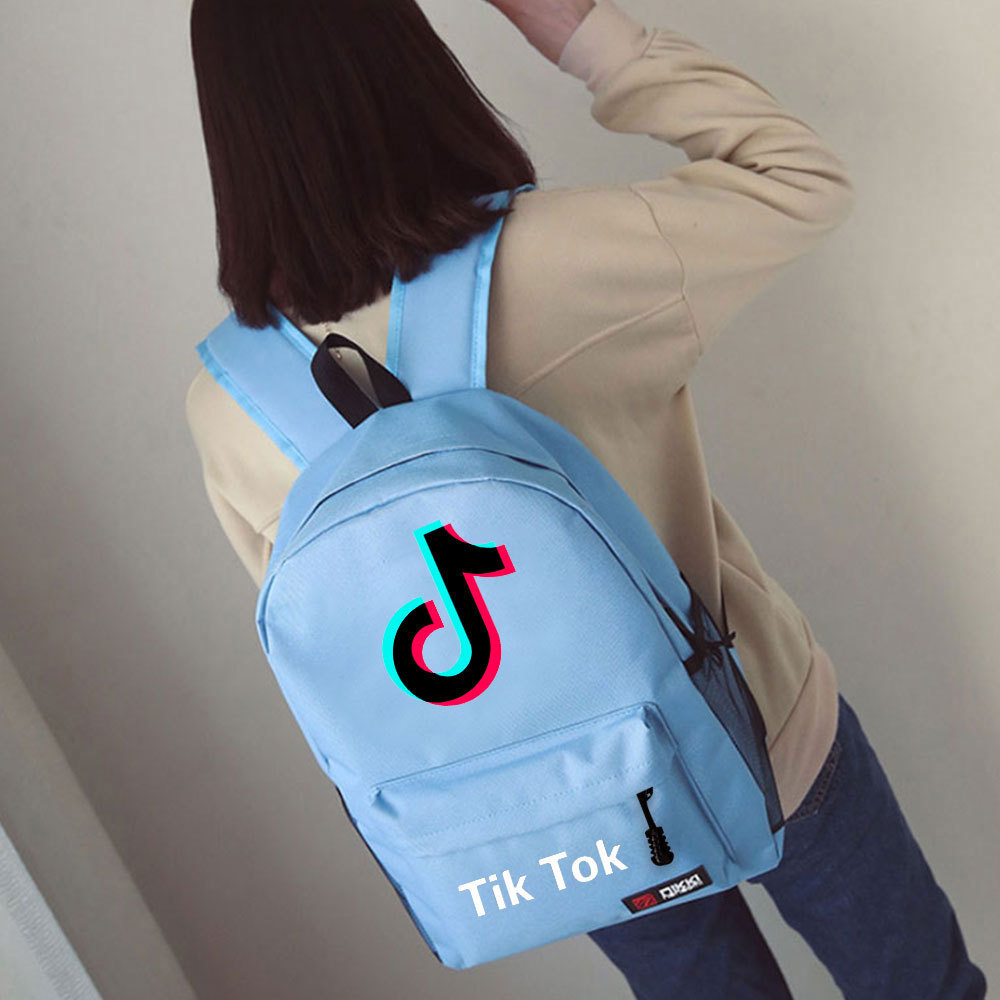 抖音tik tok纯色尼龙书包糖果色大容量双肩包时尚休闲双肩背包