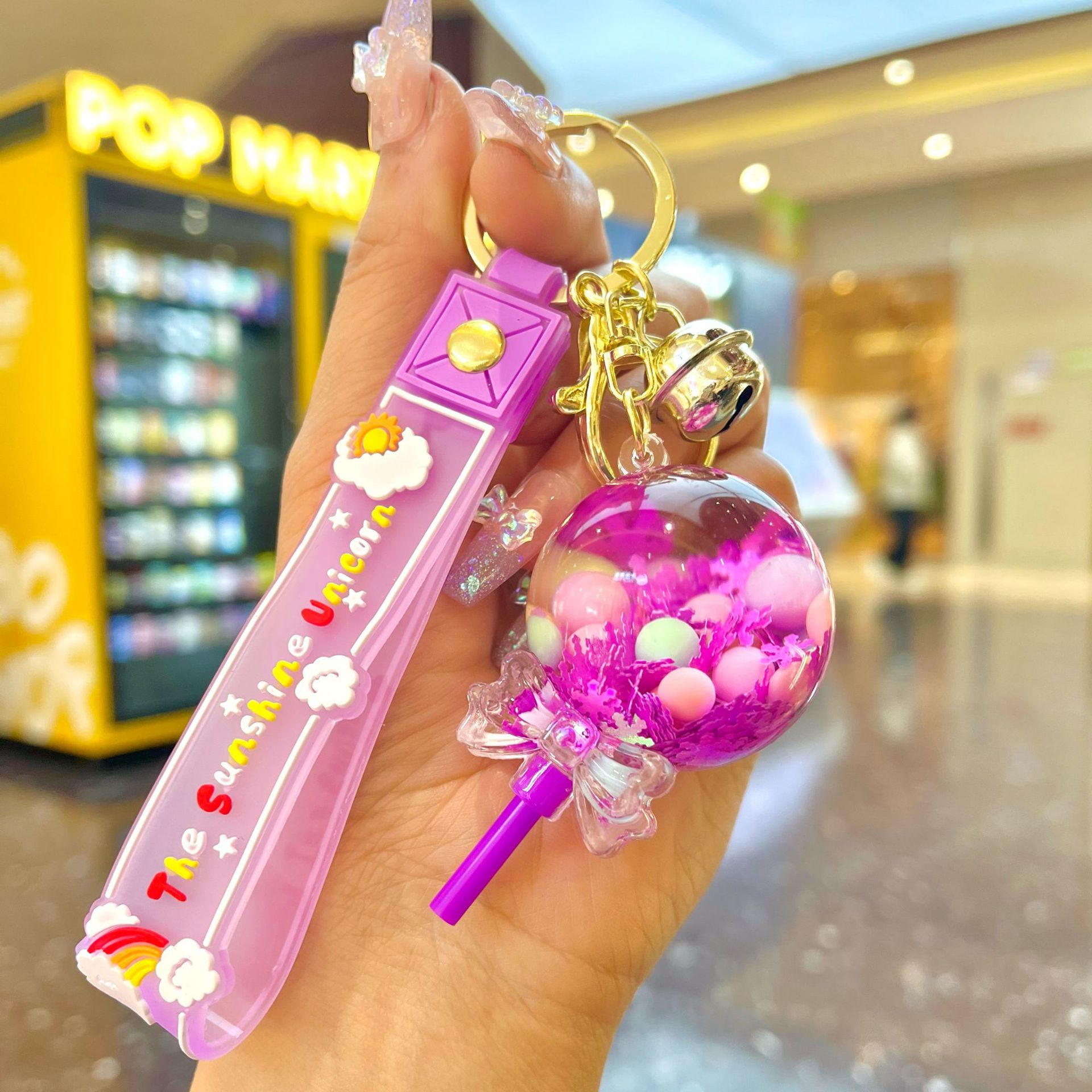 Cartoon Oil Floating Quicksand Bottle Acrylic Keychain Car Key Ring Pendant Wholesale Little Creative Gifts