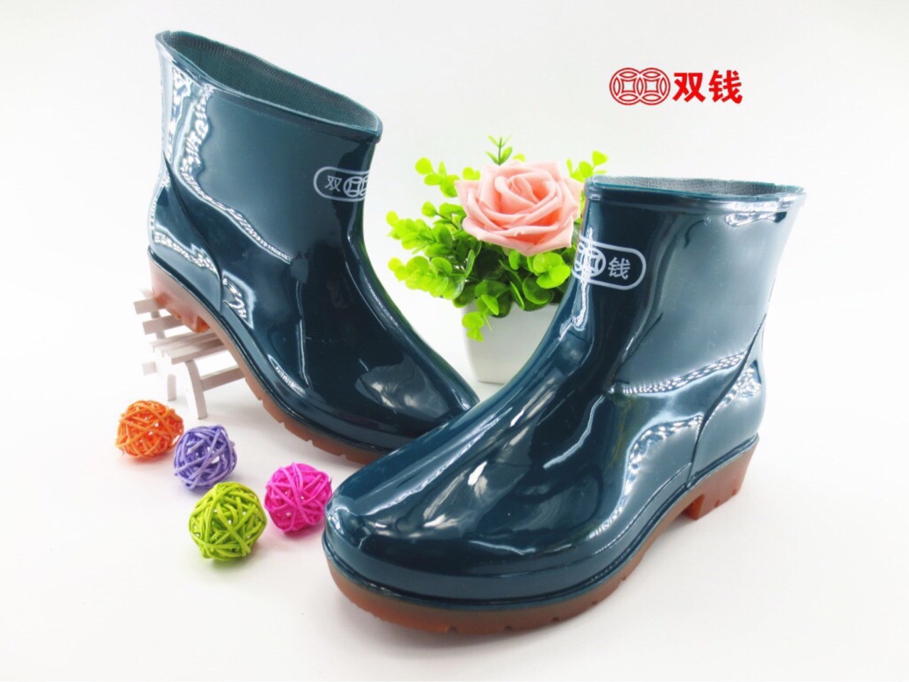 双钱雨鞋女式短筒劳保胶靴雨鞋雨靴