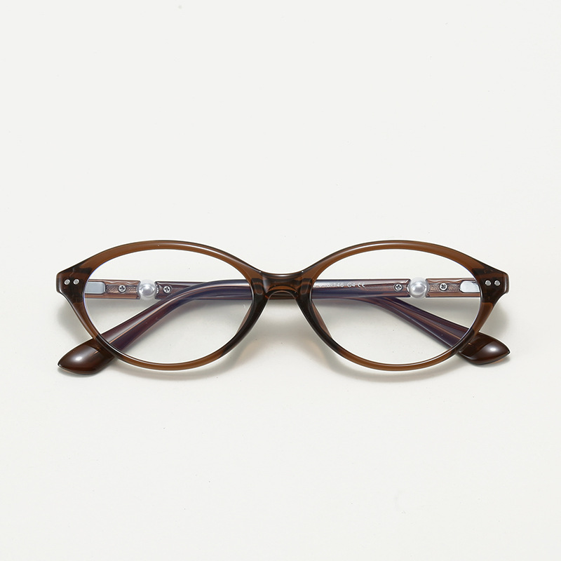 7221韩版TR椭圆书呆子时尚茶色镜架女潮复古珍珠可配变色度数镜架
